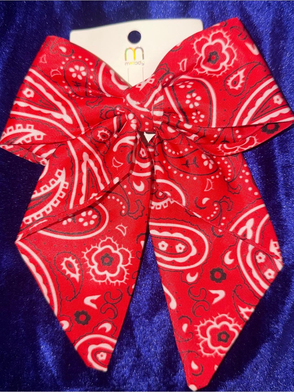 Red Paisley Bow Clip — Classic Bandana Print Hair Accessory